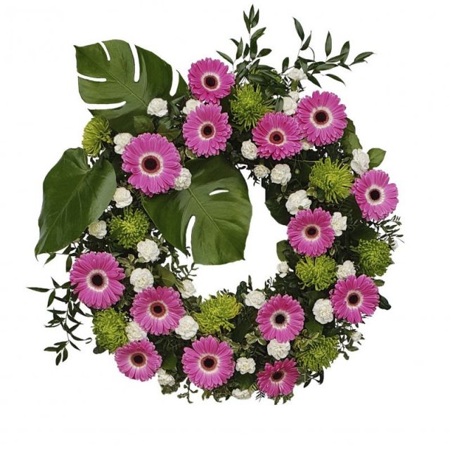 Pohřební věnec VO18 - růžovo-zelený